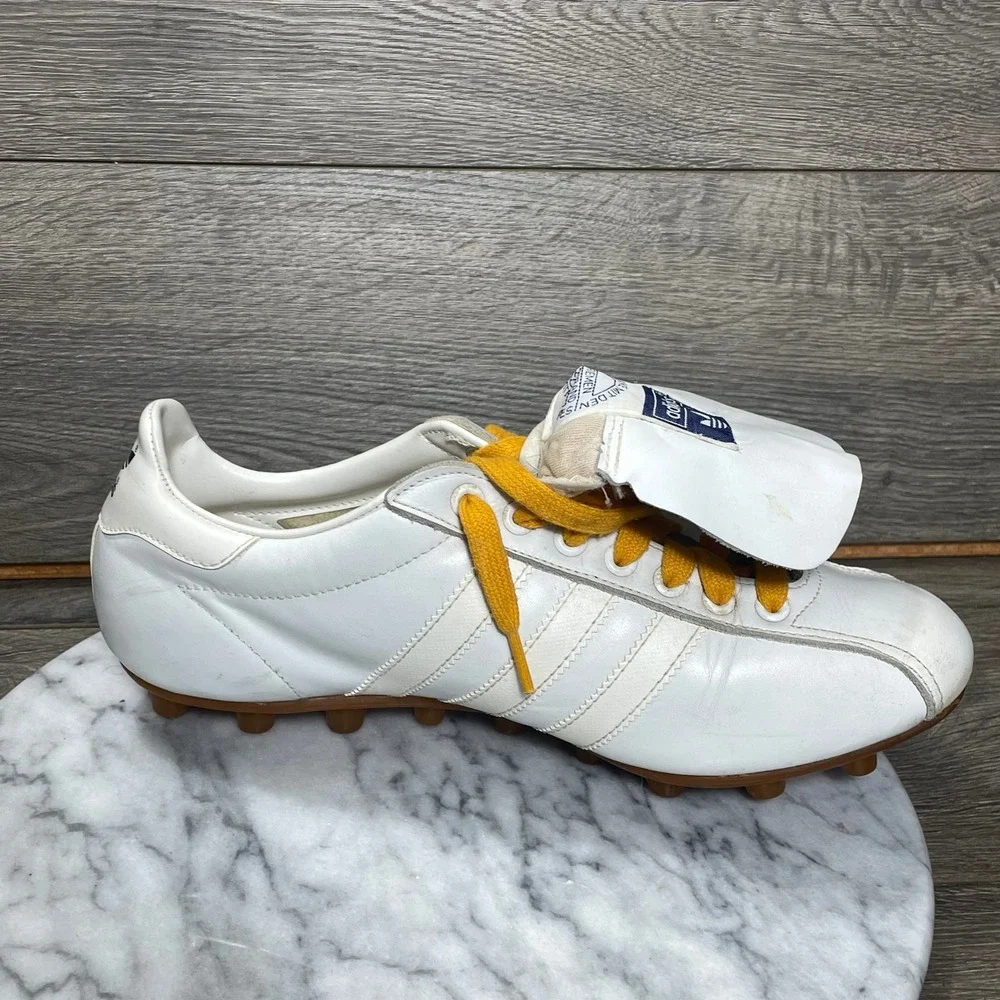 Vintage Adidas Soccer Shoes Mens 8 White Leather Triple Crown Futbol Retro 80s